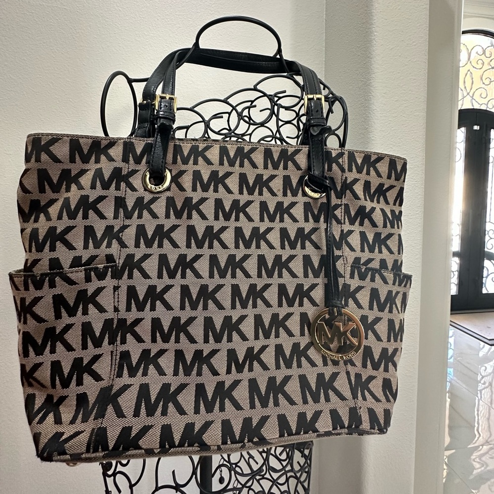 Michael Kors Black and Brown MK Pattern Tote